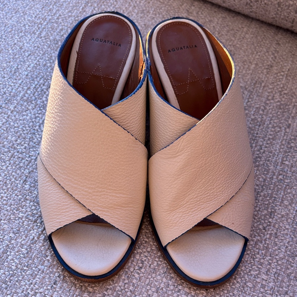 AQUATALIA Janna Tumbled Calf Leather Sandals White / Blue trim - Picture 3 of 8